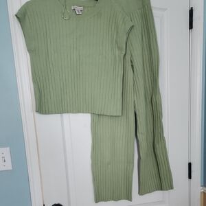 Green Ribbed Top and Pants Set